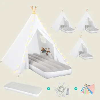 Dětský stan teepee, sada 4 kusů - hrací stan s hvězdami, barevnými vlajkami a nafukovací matrací - skládací domeček pro batolata, na spaní 8 nejlepší prodej týpí pro děti - №8