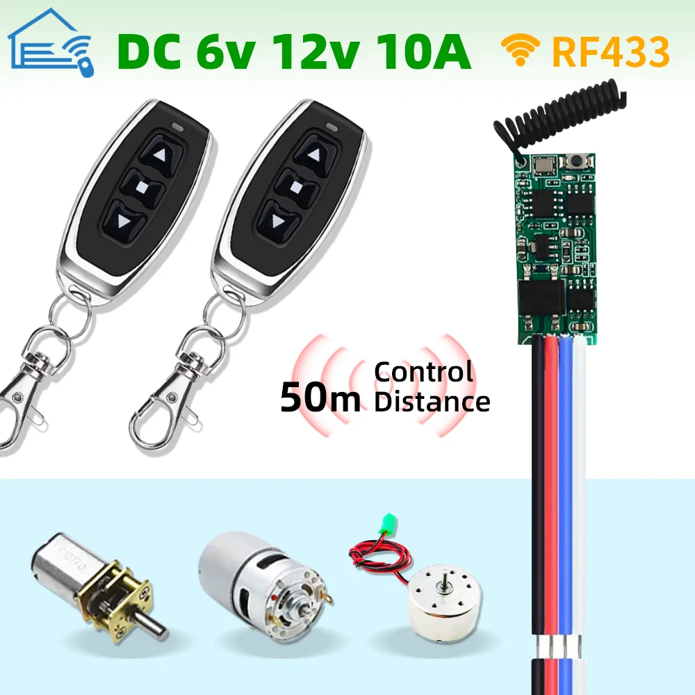 Motor Remote Control Switch 433MHz DC 6V 12V 18V 24V Relay Module,50m Transmitter,for Motor Forwards Reverse Stop/DIY