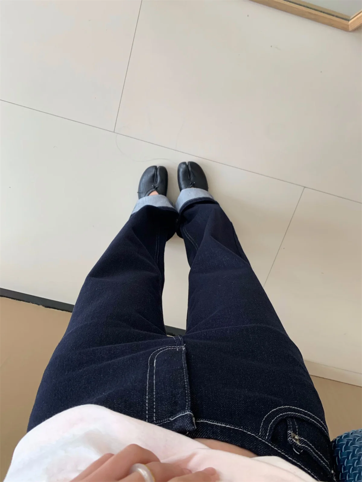 High Waist Slim Fit Straight Leg Denim Jeans Women's Autumn Winter New Style Retro Deep Blue Four Way Stretch Long Pants