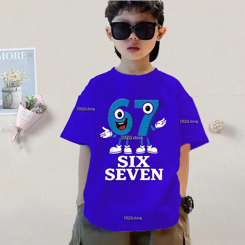 6 7 SIX SEVEN Kids Cotton T-Shirt, Adult Boys Girls Family Matching Casual Tee,Cartoon Monster Number Print Birthday Summer Tops