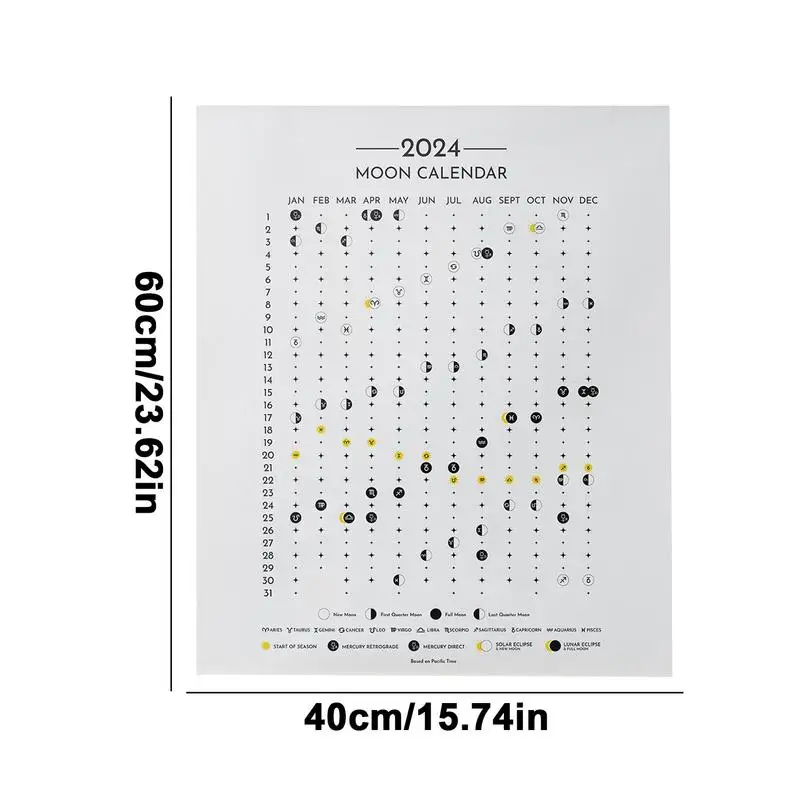 Calendário Pendurado Sol e Lua para Fases Lunares, Astrologia Decorações, Calendário Celestial, Parede de Luz Decorativa, 2024