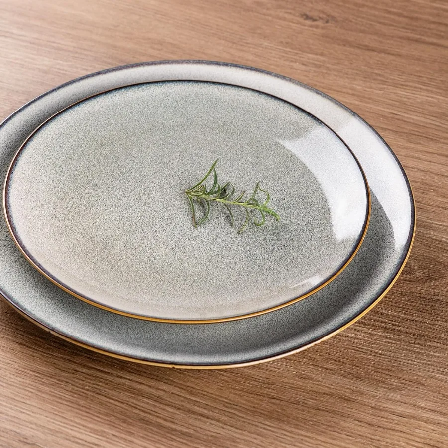 Ceramic Dinnerware Sets for 8 Including 24 Pieces Stoneware Plates and Bowls with Reactive Glaze Ideal for Everyday Dining and