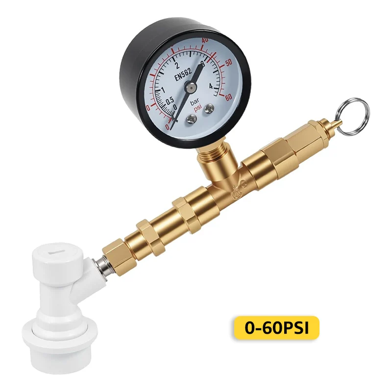 Válvula de Presión para Cerveza, Regulador de Presión para Barril con Manómetro de 0-60 psi y Conector de Desconexión Rápida con Bloqueo de Gas, Válvula de Fermentación con Manómetro