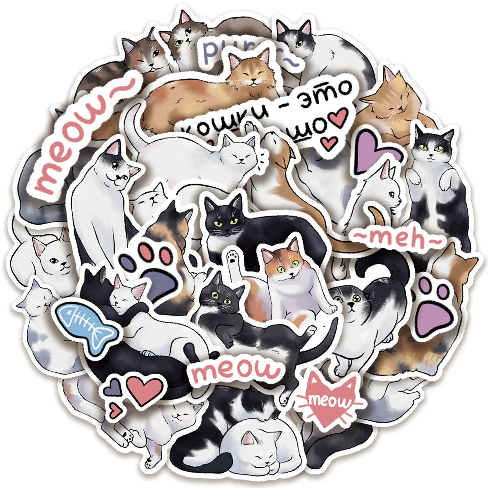 

10/50PCS Kitten Cartoon Stickers Cute Animal Graffiti Cat Meme Decoration Laptop Phone Guitar Bike Skateboard Decals Kids Toys