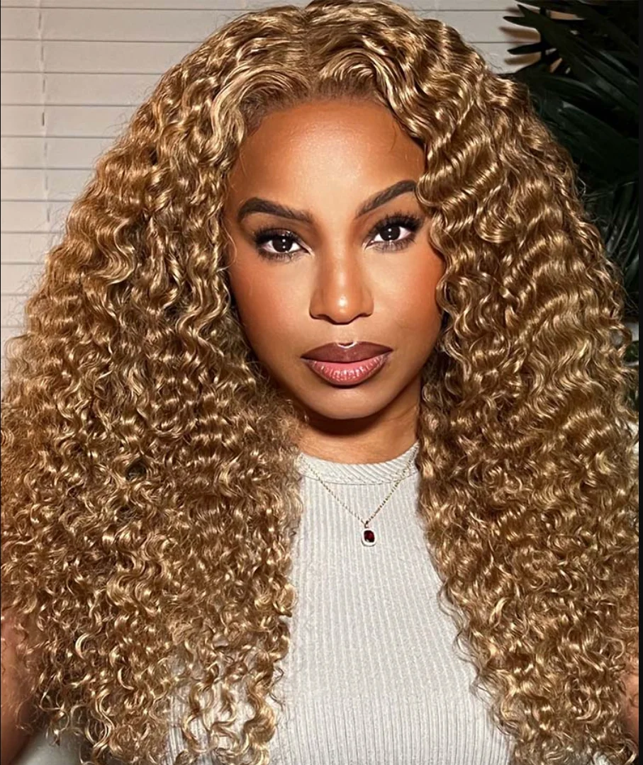 Soft Glueless 180Density  26inch Long Blonde Kinky Curly Lace Front Wig For Women BabyHair Heat Resistant Preplucked Fashion