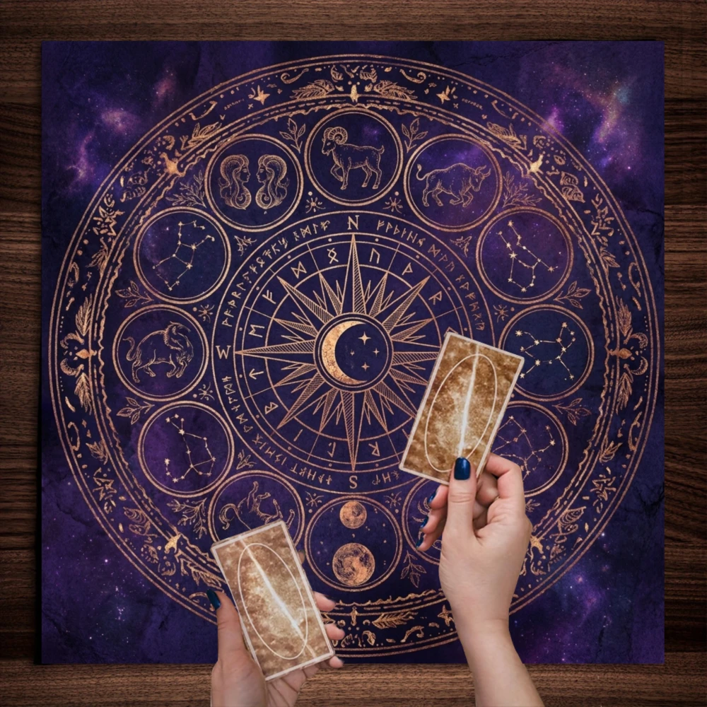 Tarot Cloth Neutral Tarot Cloth Astrology Sun Dark Purple Golden Zodiac Constellation Ritual Meditation Crystal Party Decor