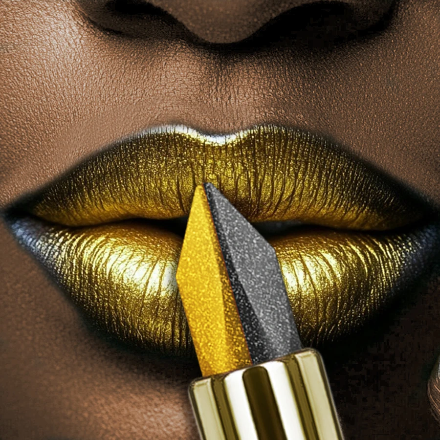 1pc ツートンカラーグリッター口紅ノンスティックカップマットブラック & イエローリップまたはアイメイクダイヤモンド口紅またはアイシャドウギフト用