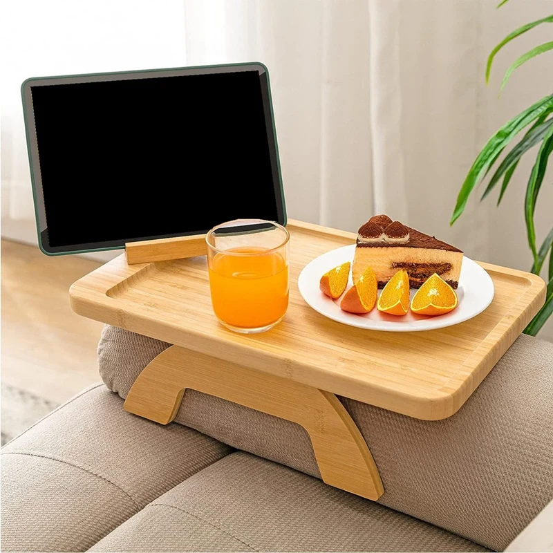 

Sofa Clip on Side Table for Wide Couches Arm, Foldable Couch Tray with 360° Rotating Phone Holder for Eating/Drinks