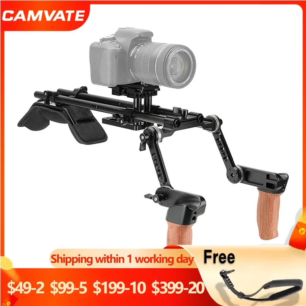 CAMVATE DSLR Camera/DV Camcorder Shoulder Mount Rig With Manfrotto Quick Release Plate & ARRI Rosette Magic Arm Wooden Handgrips