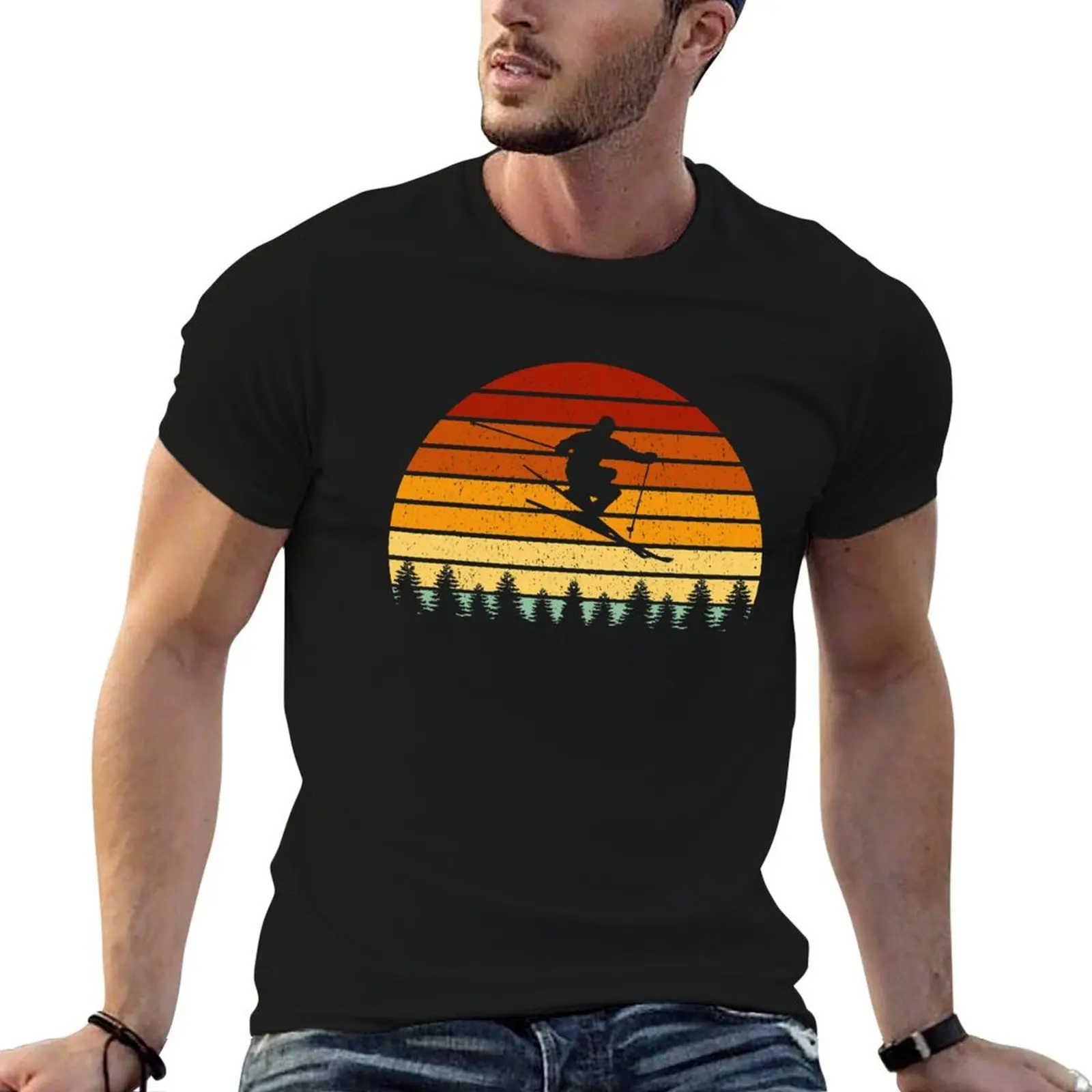 

Sunset Skiing - Skiers Vintage T-Shirt black cotton t-shirt plain for man package t shirts for man graphic vintage T-Shirt