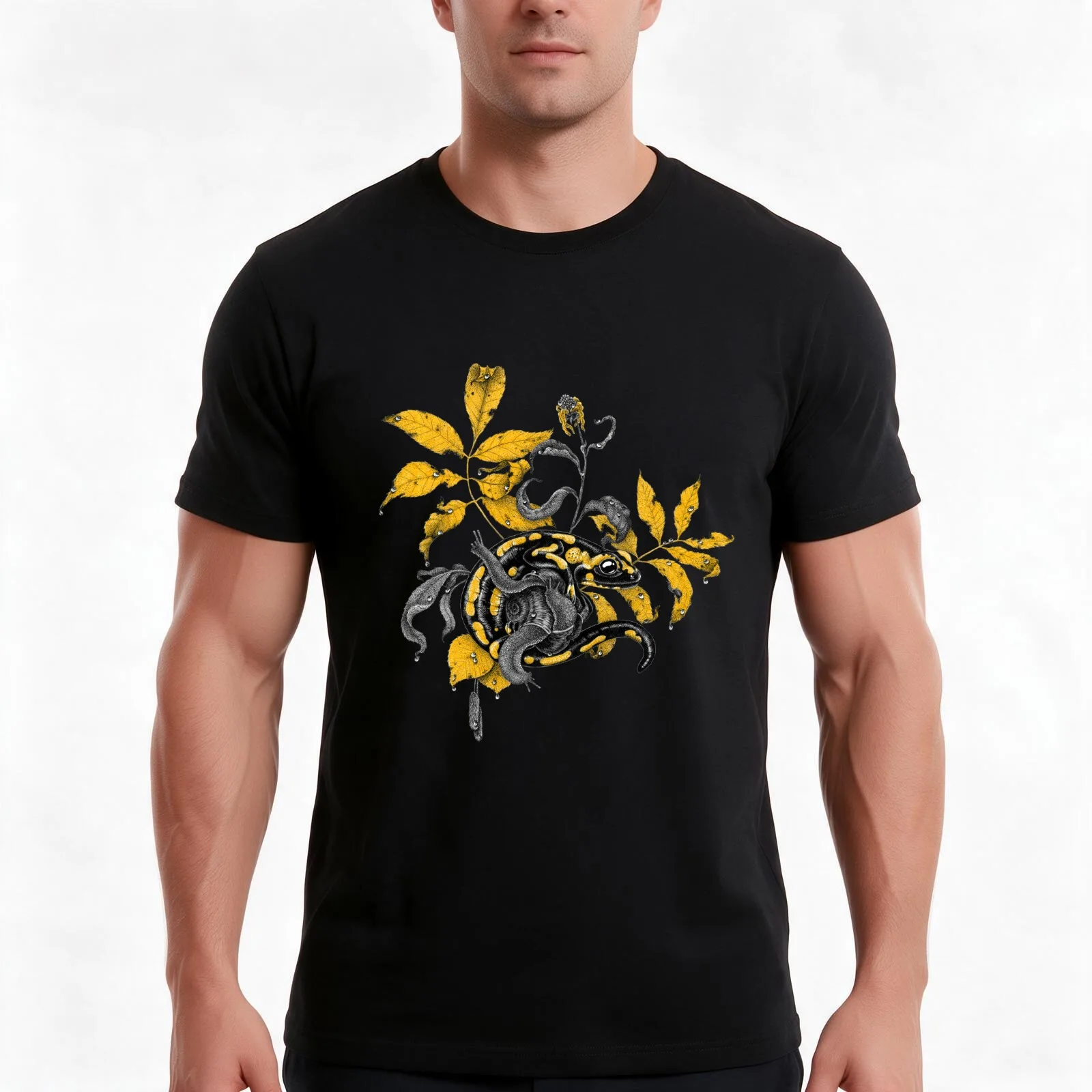 Salamander and Snails T-Shirt, Summer Casual Cotton Tee, Oversized Streetwear Tops, Vintage Graphic Print, Unisex Men Women