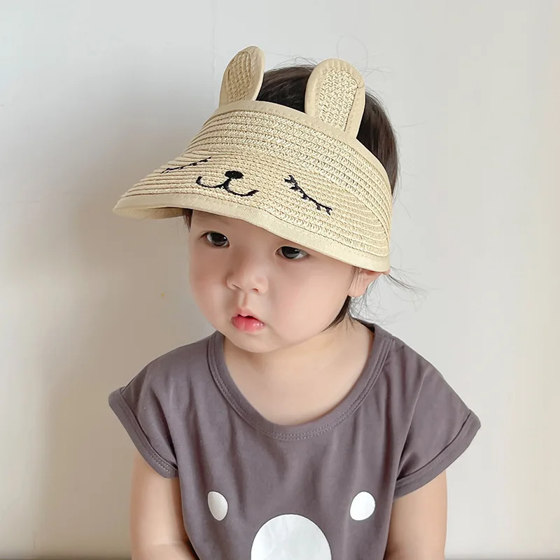 Bunny Baby Hat Summer Straw Folding Visor Baby Cap Cute Adjustable Kids Sun Hat for Boys Girls Children Cap 1 PC