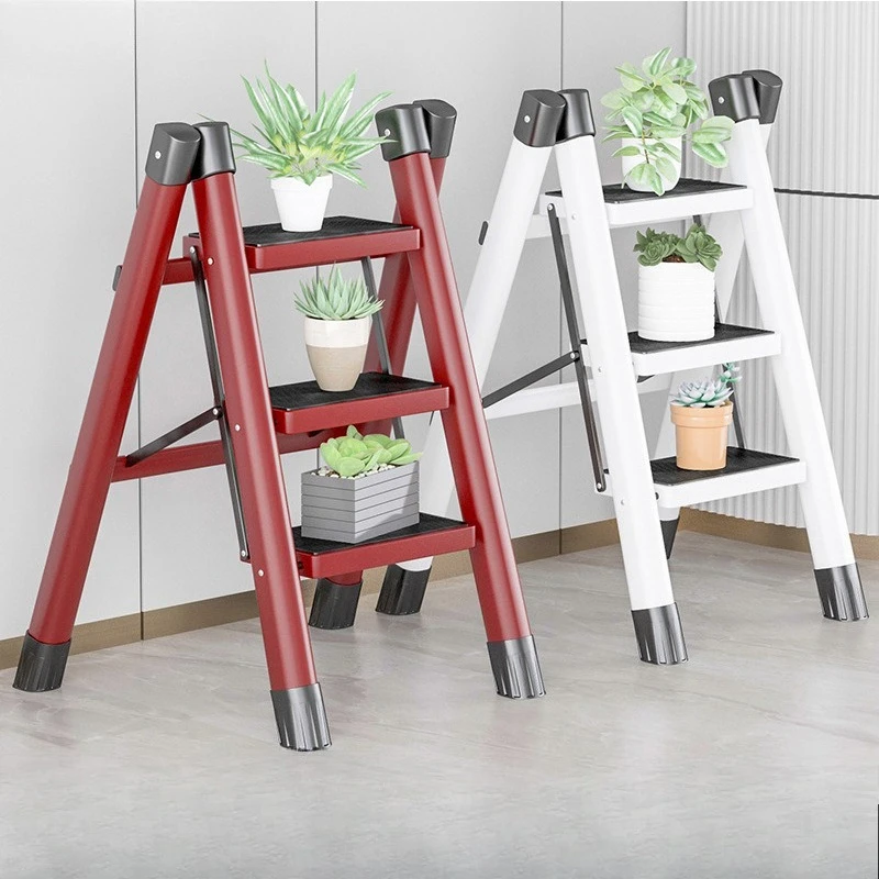 Carbon Steel 3‑Step Folding Step Ladder Multi‑Functional Humanoid Staircase Stool Quick Expand Household Storage Ladder in Stock