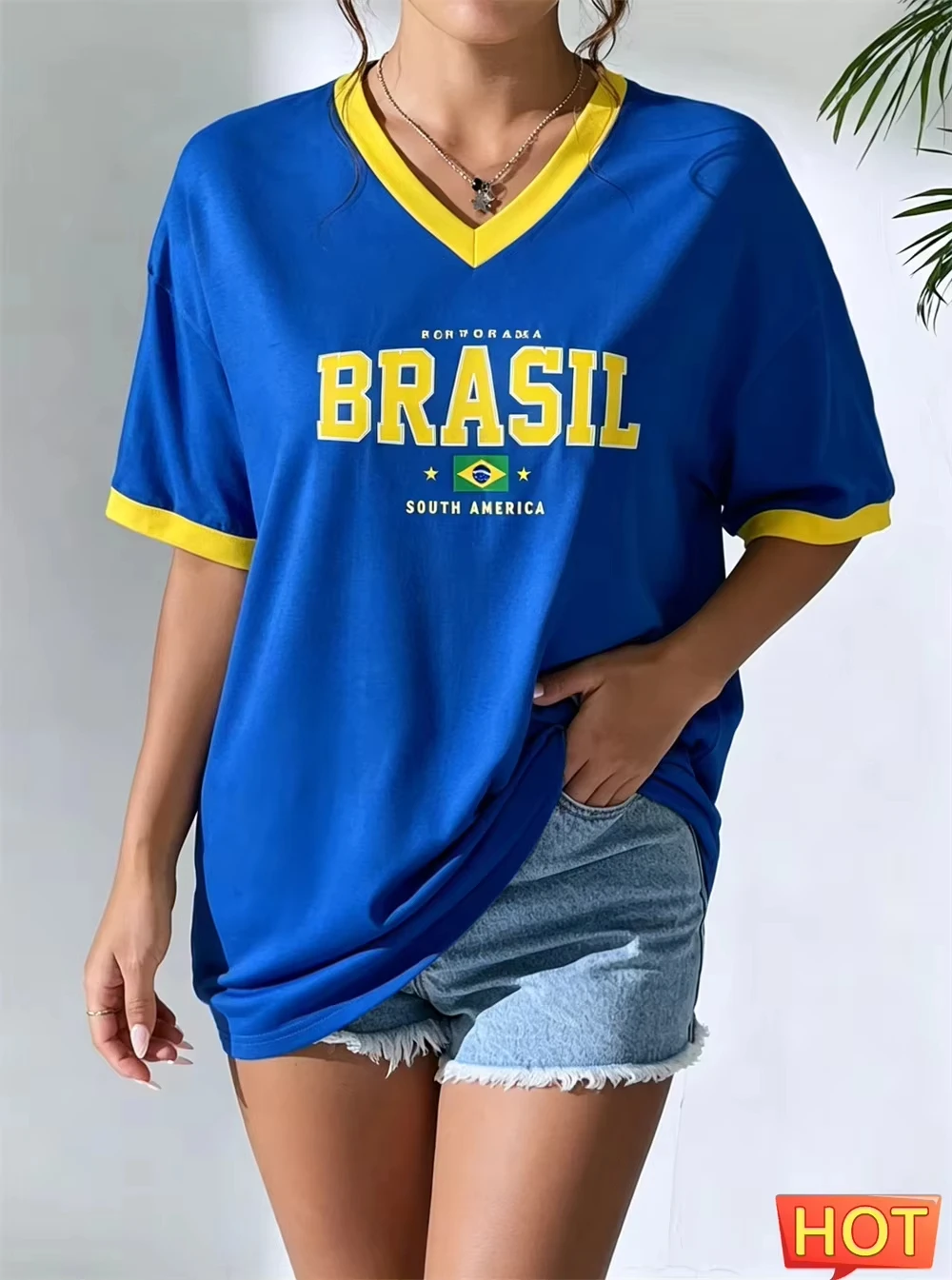Summer Men Women V-Neck T-Shirt Brazilian Football Jersey Yellow Green Gradient Women's Jersey Quick Drying New Brazilian Tops