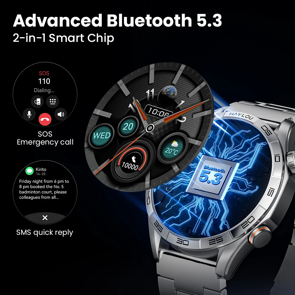 HAYLOU Solar 5 음성 통화 스마트 워치 1.58'' AMOLED 디스플레이 60Hz 스마트 시계 음성 지원 남성용 스포츠 스마트 워치 썸네일 4