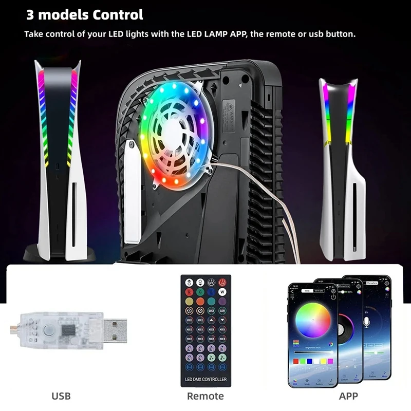 

RGB LED Light Strip For PS5 /PS5 Slim Console, IR Remote/APP/USB 3 Methods, DIY Decoration Accessories