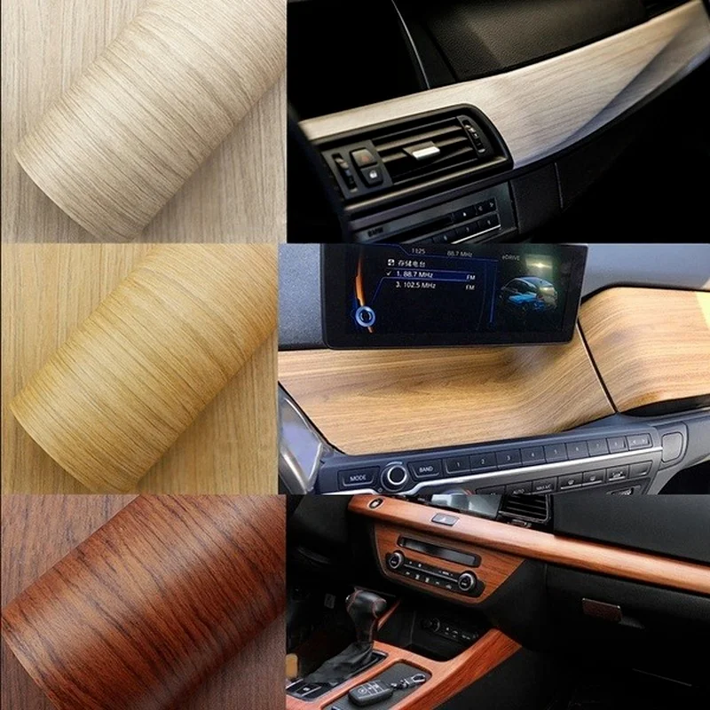 30x100cm Car Protection Sticker Self-adhesive DIY Film Interior Car Decoration Sticker High-gloss Wood Grain Decal Accessories