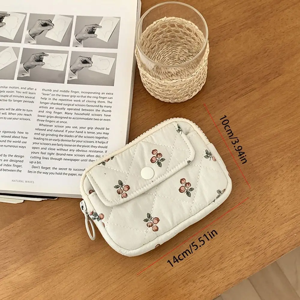 Stripe Floral Coin Purse Flower Korean Style Small Makeup Lipstick Bag Jewelry Packing Bag Earphone Bag Mini Canvas Storage Bag