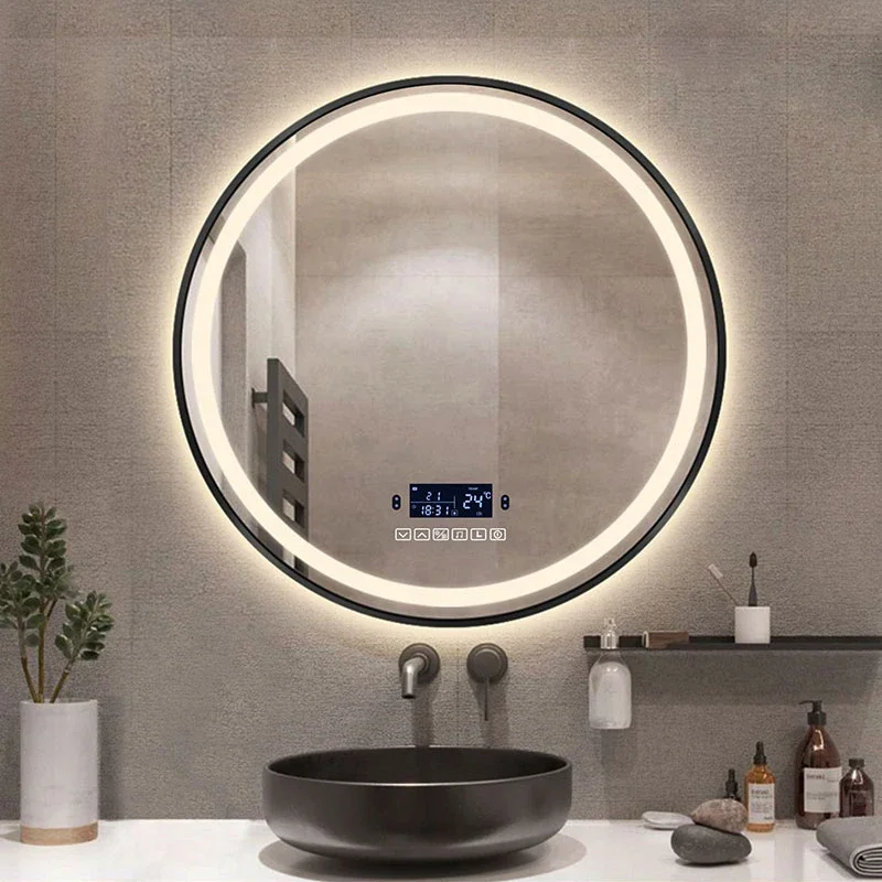 

Round shower Smart Bathroom Mirror With Bluetooth Body Induction Makeup mirrors Wall Multifunctional espejo Home Improvement GY