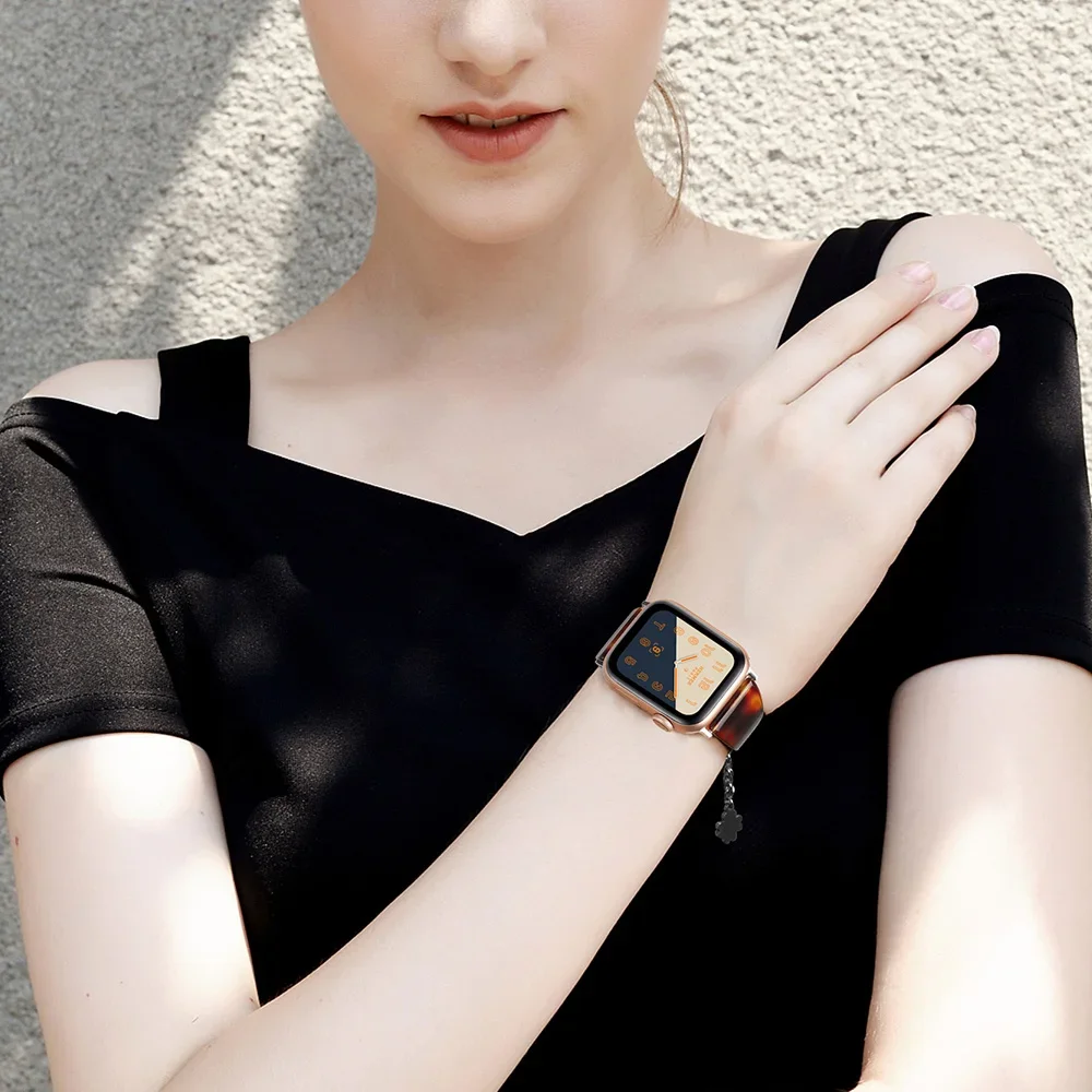 Resin Strap for Apple Watch Band 45mm 41mm 44mm 42mm 40mm 46mm Pendant Chain Bracelet Wristband iWatch series 10 9 8 7 6 5 band