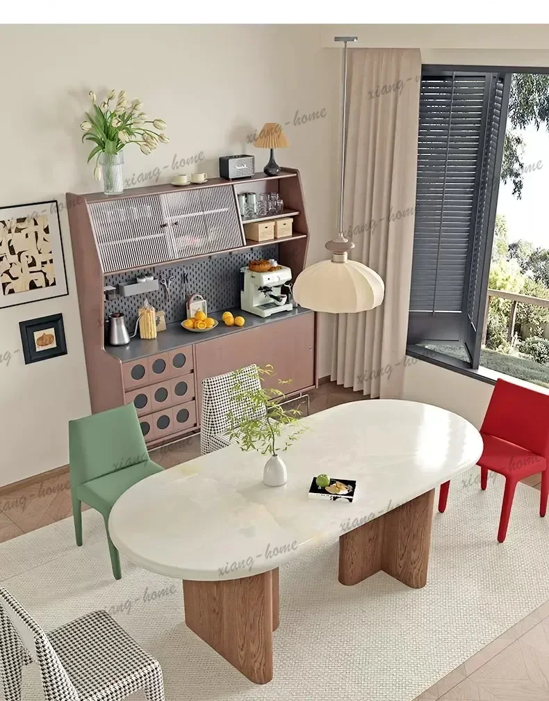 LD  Ultra Minimalist Marble Dining Table Streamline Shape Waterproof Anti Stain Wear Resistant Modern Dining Table