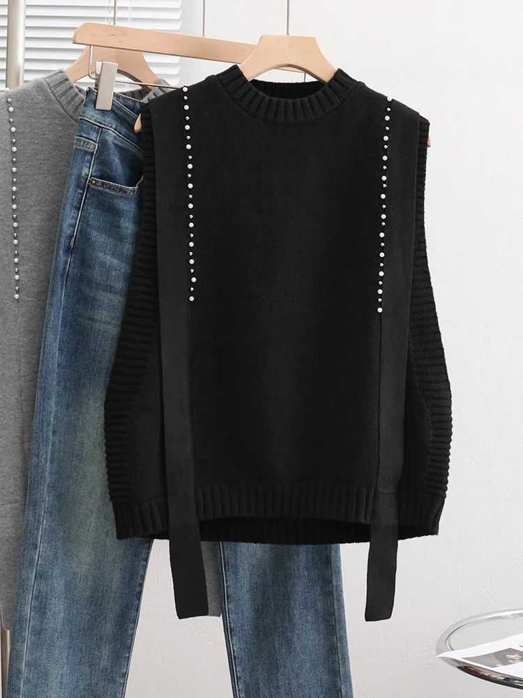 

Модный вязаный жилет с тяжелым вырезом, свободный повседневный женский топ с круглым вырезом, чистый онлайн Ss, осенняя одежда