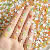 30PCS Adorable Cartoon Ginger Scallion Carrot Nail Charms Novelty Smiling Face Pumpkin Garlic Resin Nail Art Decorations for DIY