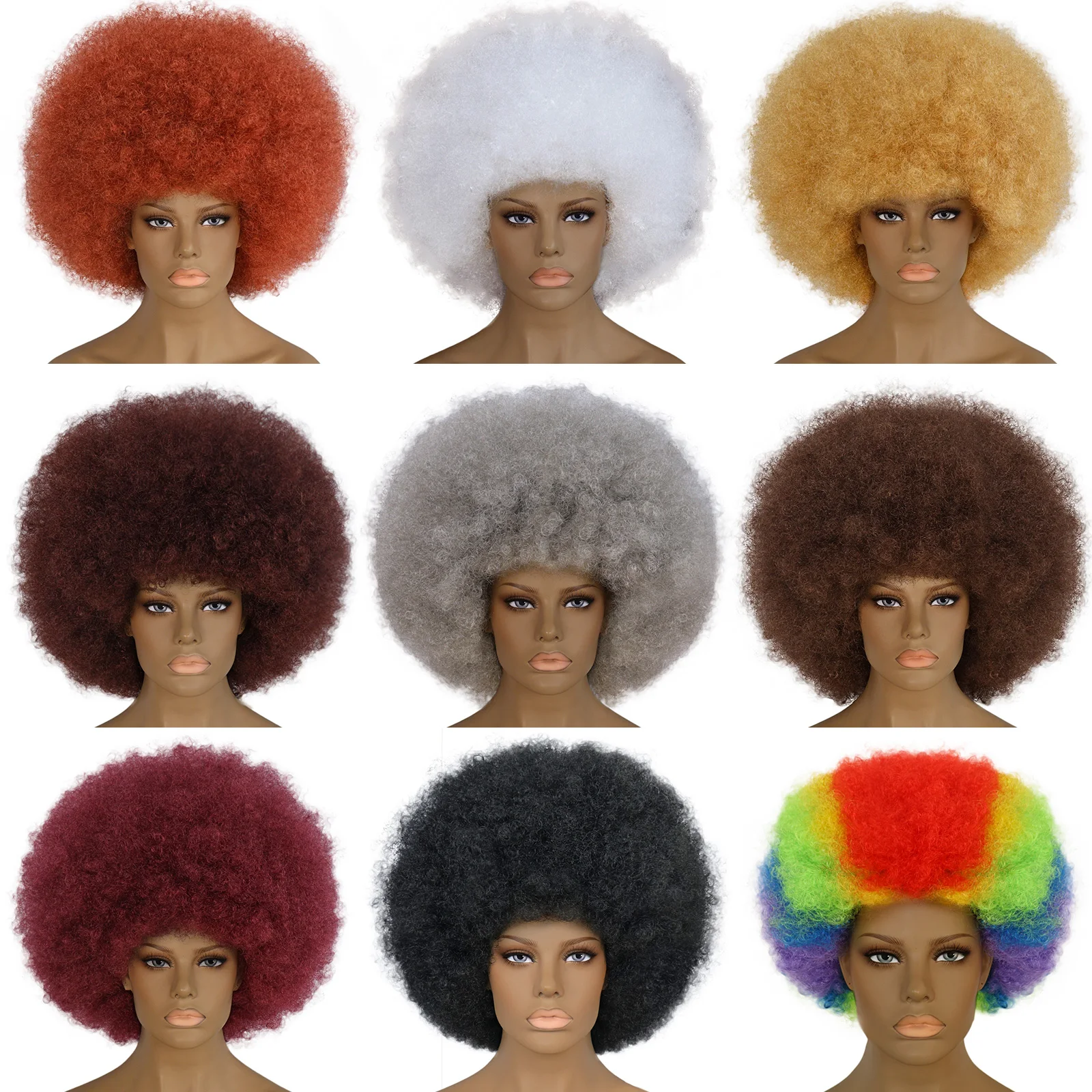 Regular Wig Kinky Afro Curly Wig Short White Brown Black Gray Synthetic Cosplay Wig for Halloween & 1pc Wig Cap 