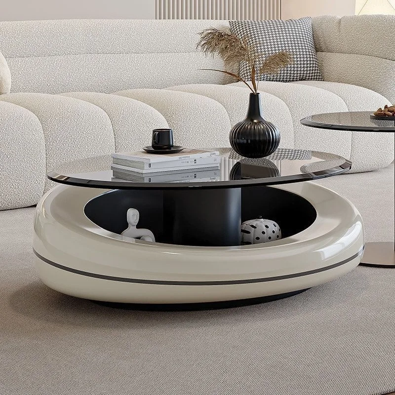 HYS coffee table living room light luxury modern high-end feeling small apartment tempered glass countertop edge few oval