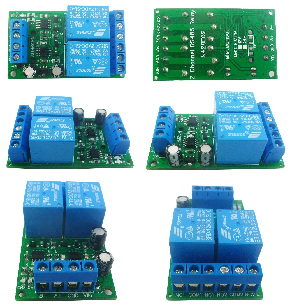 DC 12V 2-Channel RS485 Modbus Rtu Relay Board for Motor PLC Camera Industrial Control System