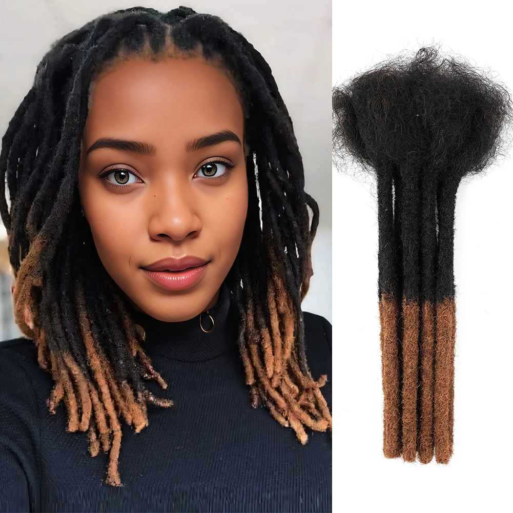 Ombre Brown Human Hair Dreadlocks 10 Strands Crochet Braids Hair Locs Extensions 0.6 cm Kinky Braiding Microlocks Braids