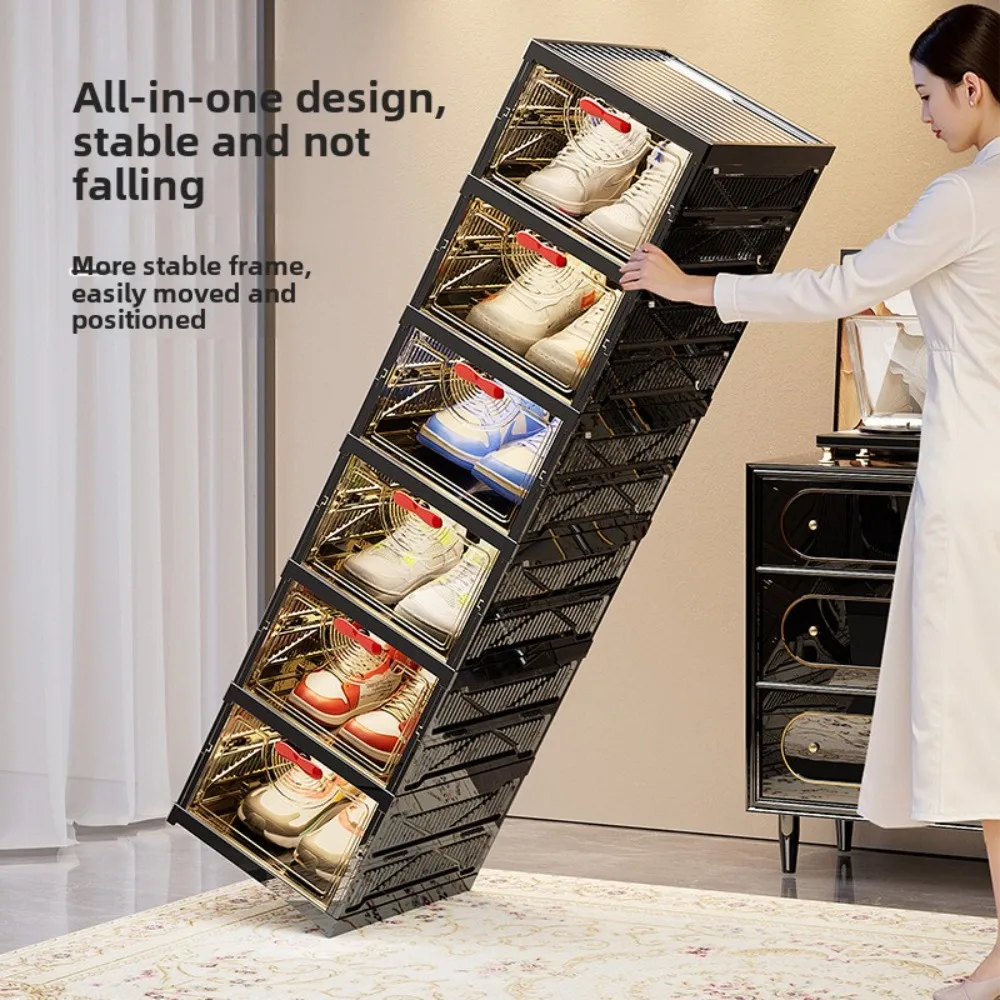 Foldable Plastic Shoe Box Transparent Stackable Shoe Storage Cabinet Magnetic Suction Door Thickened Plastic Storage Holder