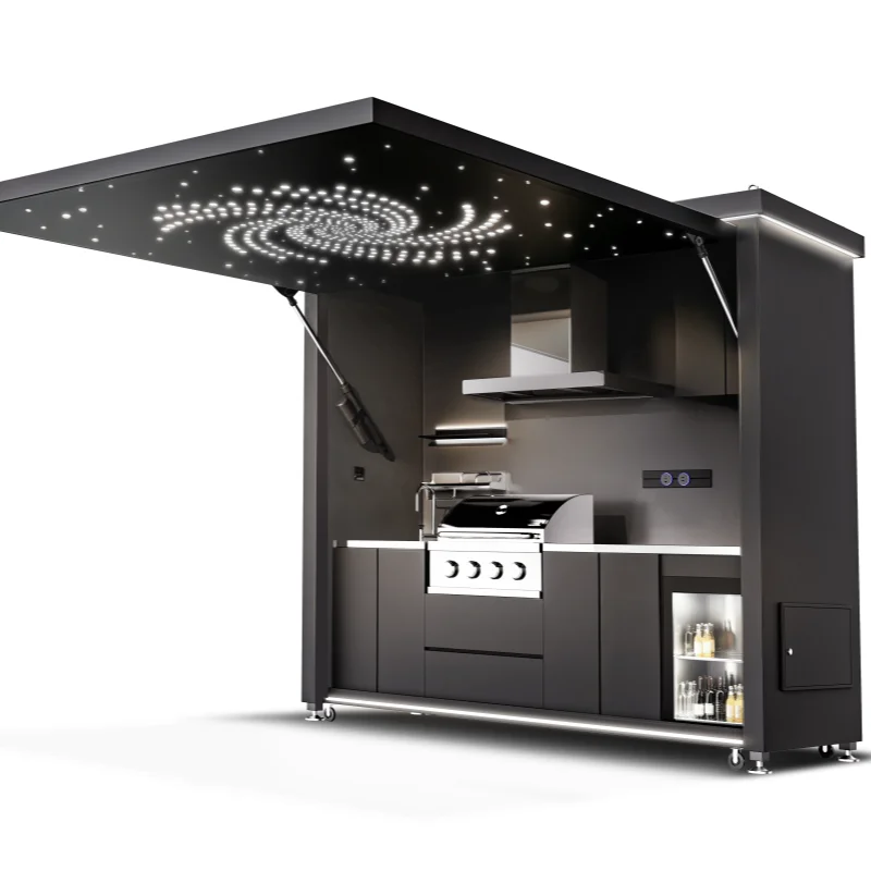 3.5M Premium Stainless Steel Waterproof Outdoor Kitchen Island with Foldable Awning and Acrylic Backsplash for Villas