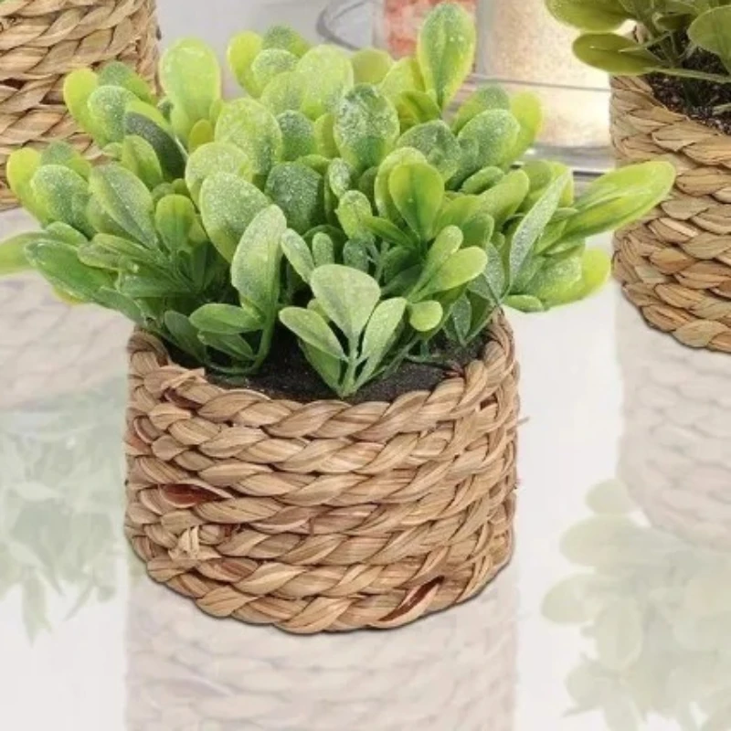 Plantas Verdes Artificiais Pequenas Tecidas, Eucalipto em Vaso, Bola de Grama em Material PE, Decoração Criativa para Casa e Escritório