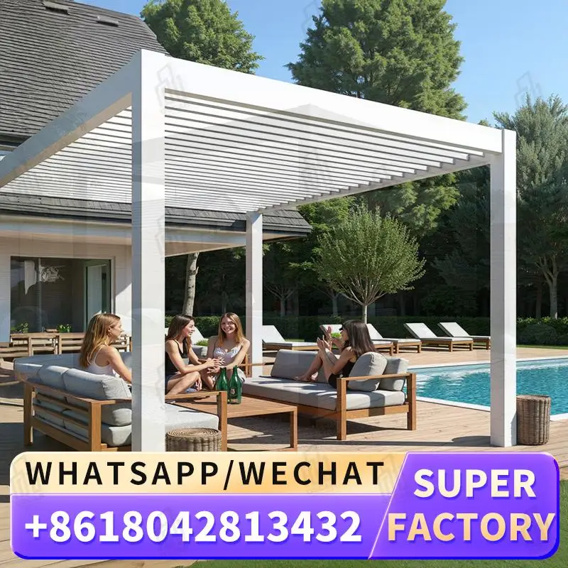 

Manual Outdoor Modern Gazebo with Aluminium Louvered Roof for Sunshade in Garden Patio Backyard pergola