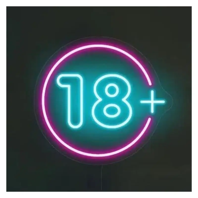 18+ Neon Sign 18 Plus LED Light Adjustable Brightness USB Powered For Bar Club Birthday Party Wall Art Decor 30cmx28cm