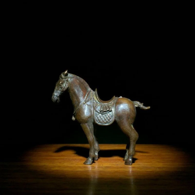 Antique Bronze Collection Antique Solid Copper Small Tang Horse Ornament Steed Horse with Saddle Pony Small Copper Horse Hand Pi