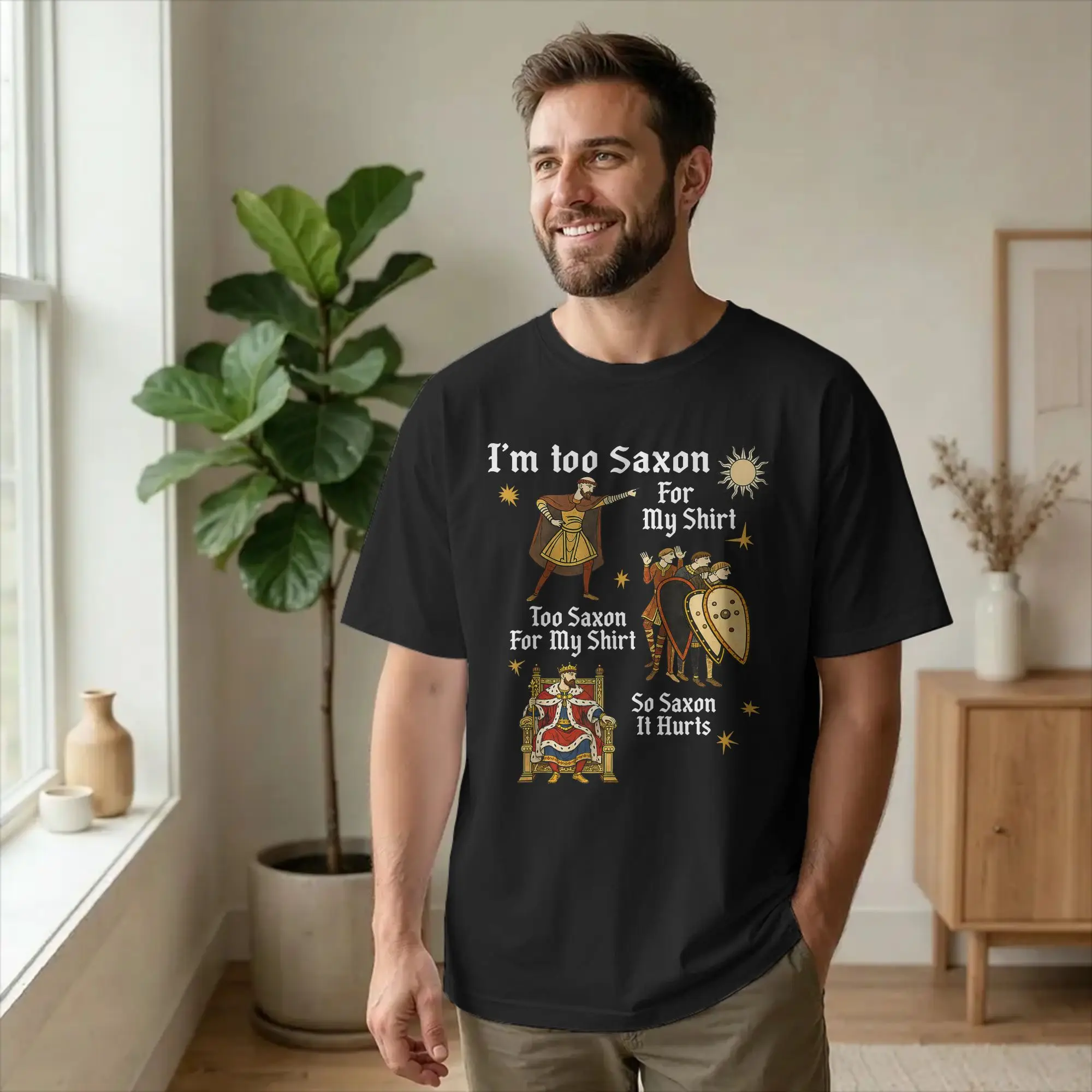 Men's Too Saxon Funny Medieval Meme T Shirts Renaissance Pure Cotton Tops Funny Short Sleeve Round Collar Tees Gift Idea T-Shirt