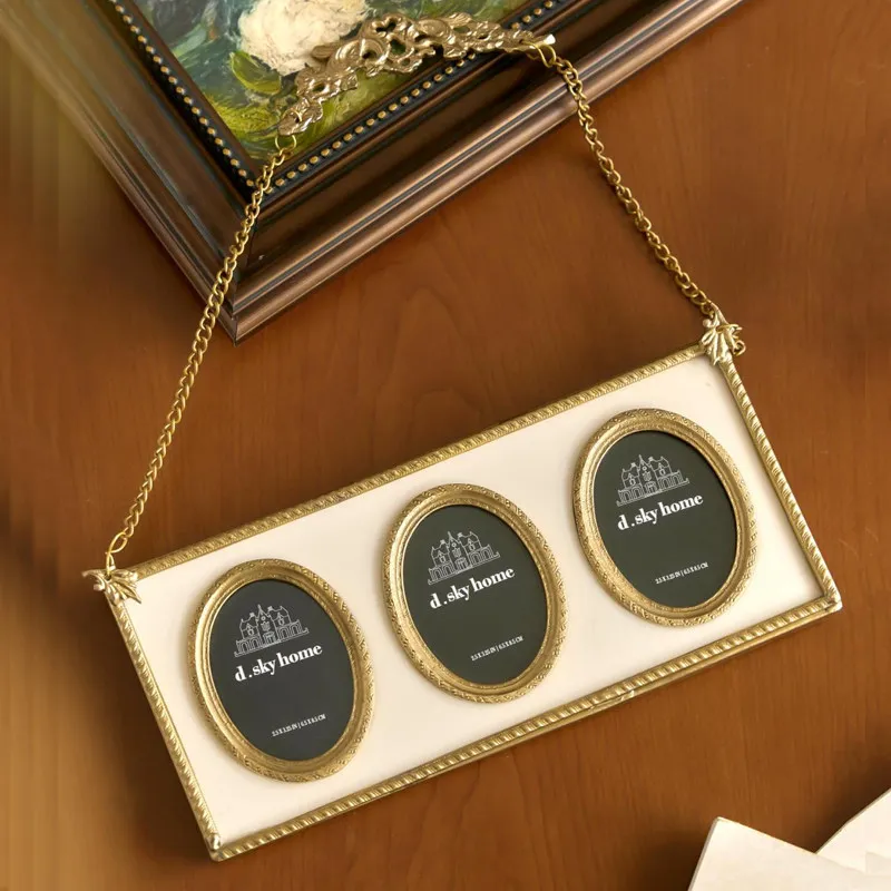 Indian handmade brass creative photo frame to set the table, European retro three-hole photo frame photo frame