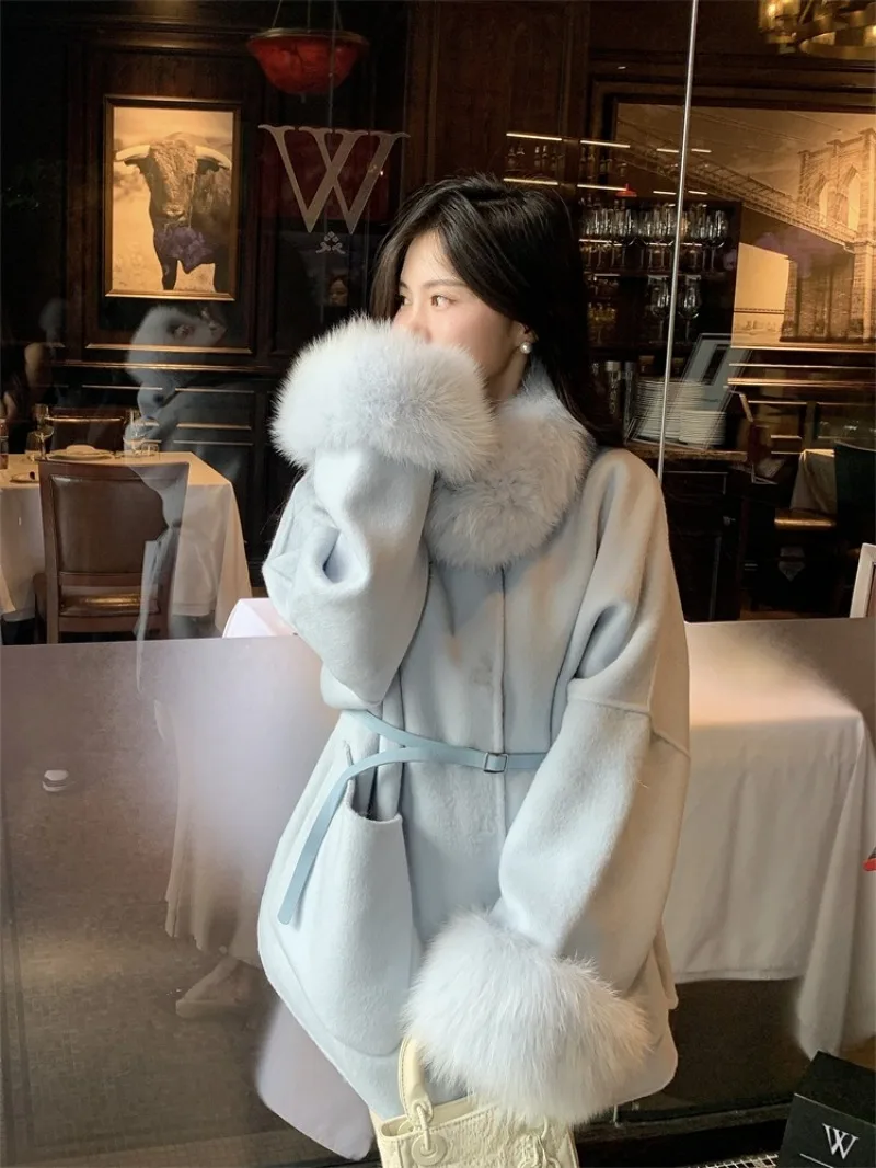 Korean Gentle Fur Woolen Jacket Women Cotton Scarf Temperament Solid Warm Fashion Loose Winter Chic Sweet Female Celebrity Coat