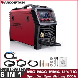 ARCCAPTAIN MIG Welding Welder 6 in 1 110V/220V Semi-Automatic Inverter MMA Lift TIG Gas Non-Gas MIG 2T4T For Home Weling Machine