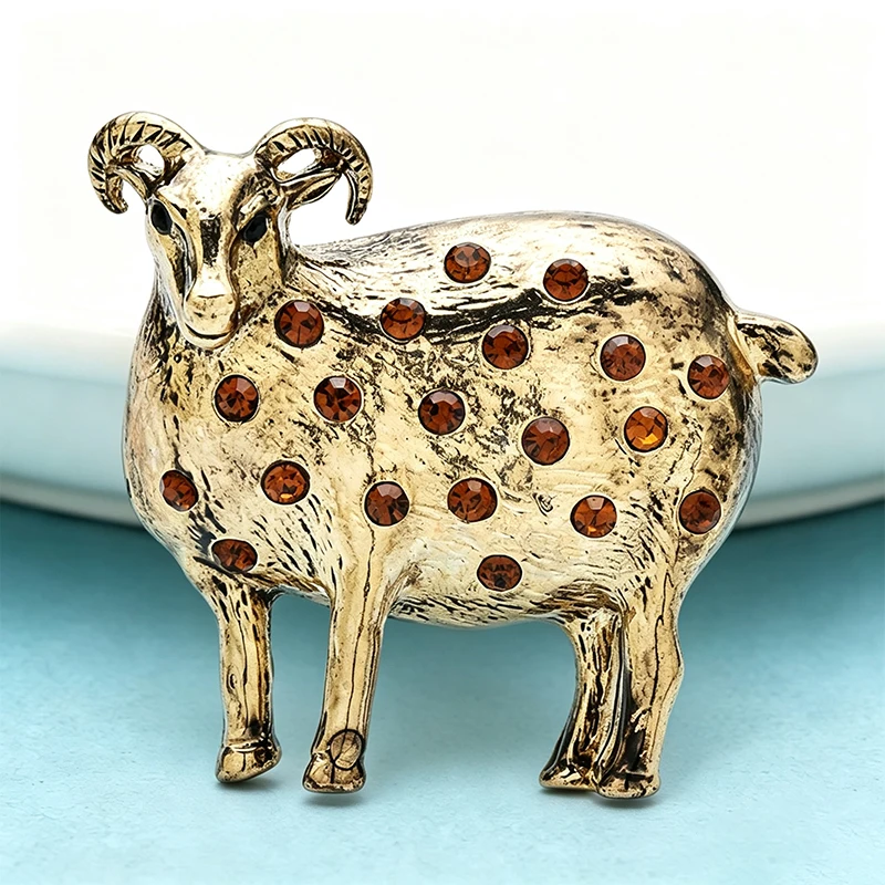 Wuli&baby Vintage Alloy Sheep Brooches For Women Unisex Rhinestone Zodiac Goat Animal Party Casual Brooch Pin Gifts