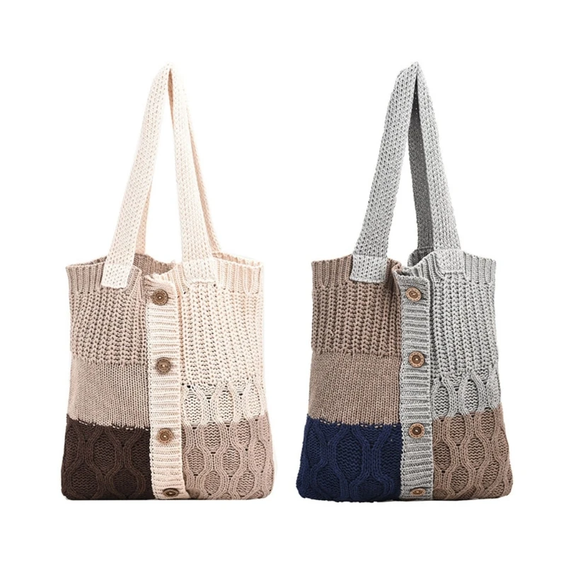 Women Crochet Tote Bag Knitted Handbag Purse Shopping Bag Knitted Shoulder Bag Tote Handbag Crocheted Purse