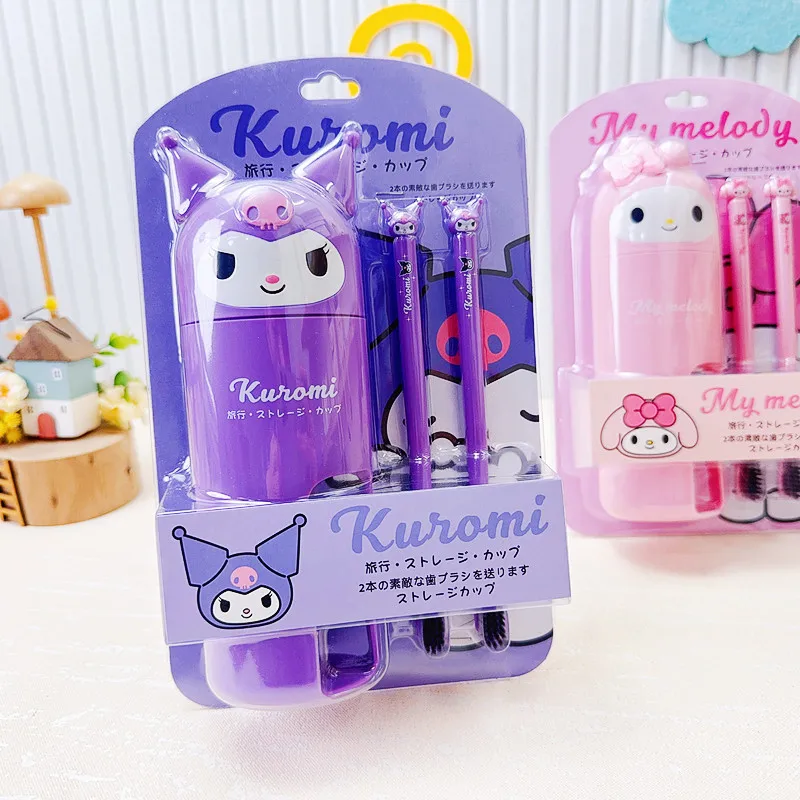 

Portable Cartoon Creative Sanrio Toothbrush With Mouthwash Cup Kawaii My Melody Kuromi Hello Kitty Toothbrush Storage Box Set