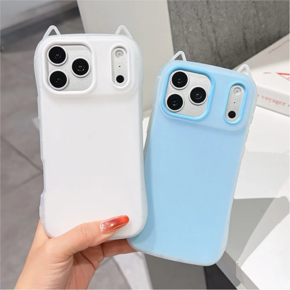 Coque Souple Mate 2-en-1 Effet Oreilles de Chat 3D Couleurs Bonbon pour iPhone 17 Air 16 15 14 13 12 11 Pro Max Plus