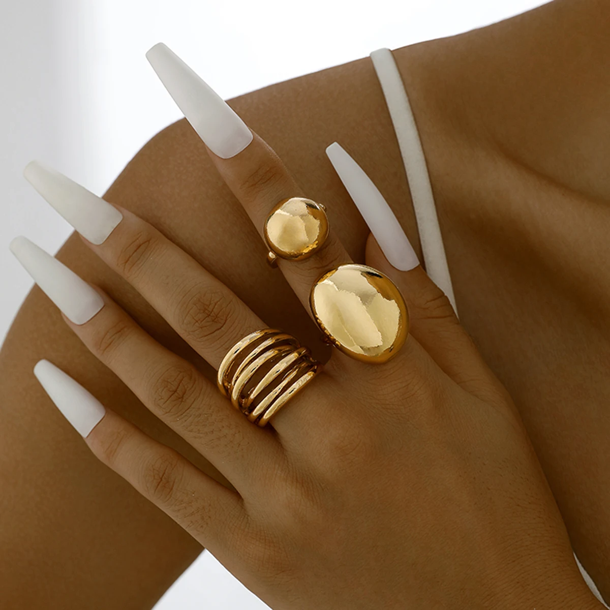 Tocona Smooth Surface Circle Chunky Open Rings Set for Women Trendy Gold Color Geometric Multilayer Finger Rings Fashion Jewelry