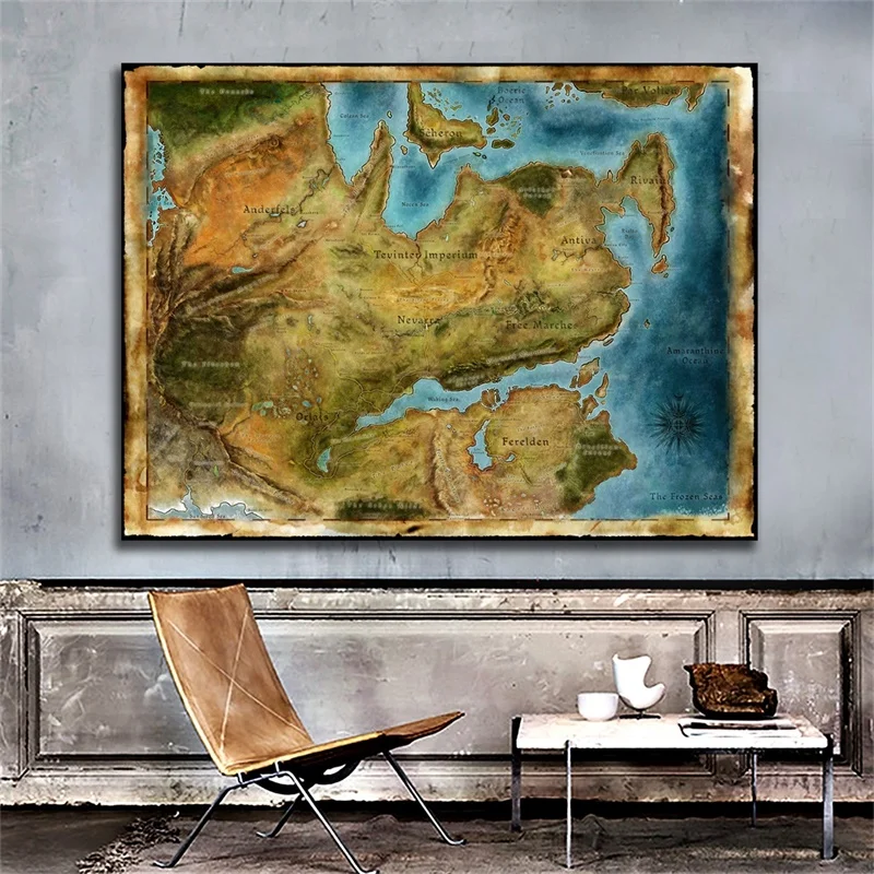 84 * 59 cm Vintage Map Wall Art Poster Retro Canvas Painting Unframed Prints Decorative Pictures Living Room Home Decoration