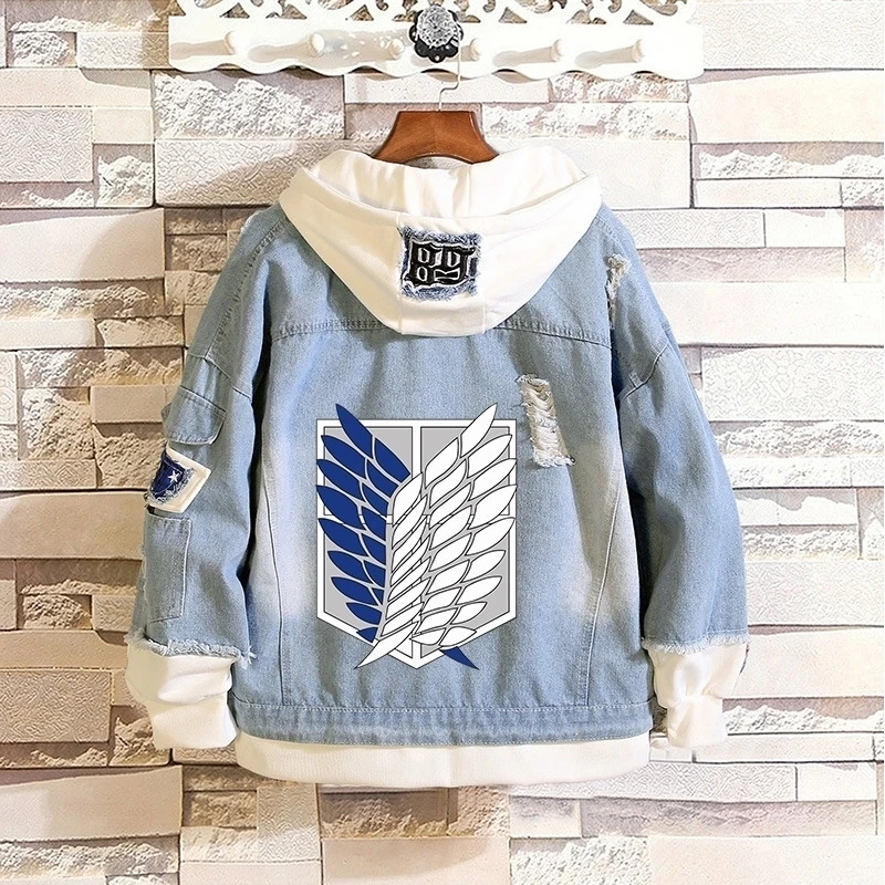 

2026 Anime Jeans Jacket Scout Regiment Cosplay Denim Jacket Autumn Eren Jager Hooded Sweatshirt Outwear Coat NEW