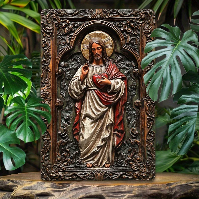

Sacred Heart of Jesus Christ Vintage Aluminum Wall Art - 8x12" Metal Tin Sign for Home & Office Decor, Durable & Fade-Resistant