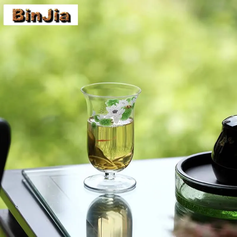 

200Ml Creative Fish Playing Lotus Glass Green Tea Cup Special Water Jug Personal High Feet Master Coffee Mug Drinkware